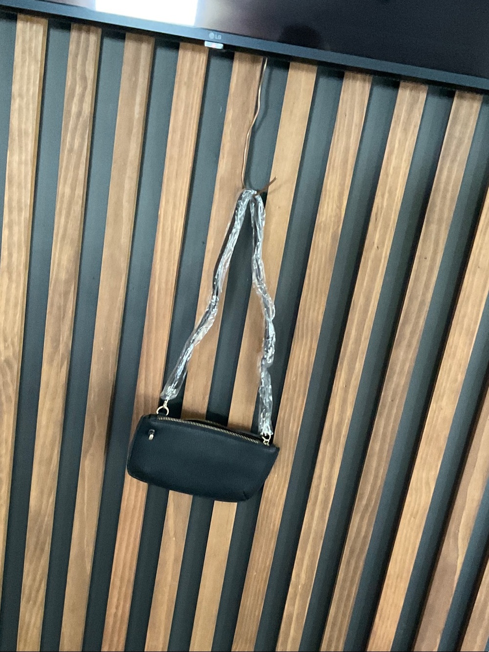 Amazon Black Pebbled Leather Crossbody Bag with Gold Hardware